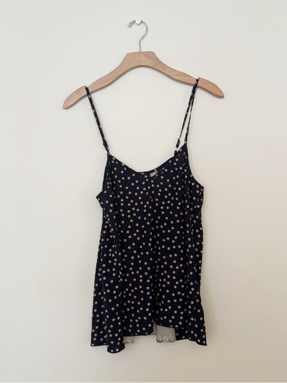 Daytrip Spaghetti Strap Polka Dot Camisole Womens Size Medium Lace Back Coquette